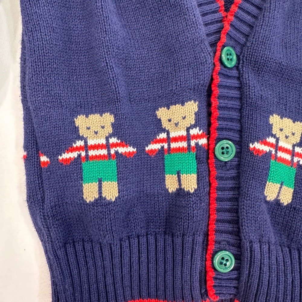 Kitestrings Teddy Bear Cardigan Kids 4T Navy Blue Intarsia Knit |‎ Grandmacore - Picture 2 of 5